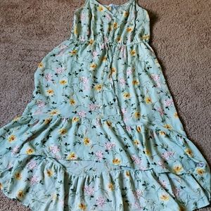 Large Floral Pastel Green High Low Dress